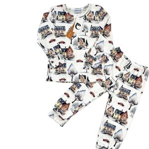 Little Eyes Winter Village Bamboo Two-Piece Kids Pyjama Set